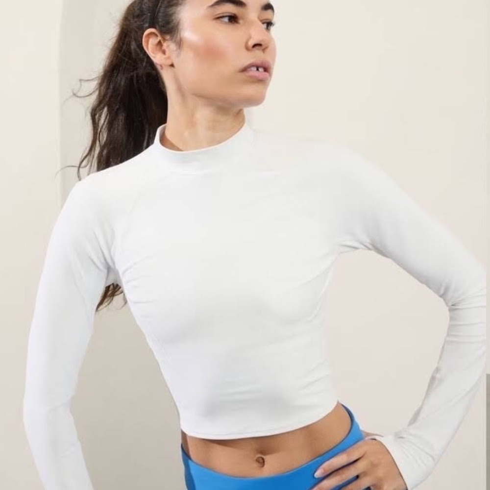 Athleta Interval Mock Neck Top, White, Size Extra Small